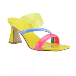 Marc fisher krisly neon yellow blue pink vinyl clear strappy sandals 7